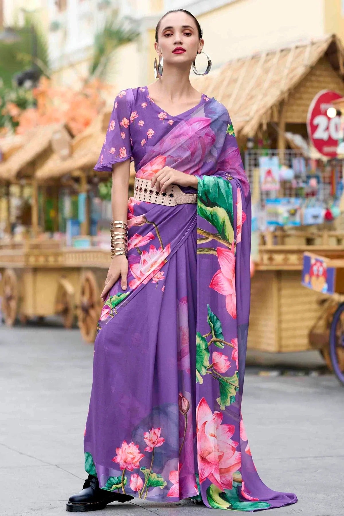 Lavender Georgette Printed Saree NCSD11110609