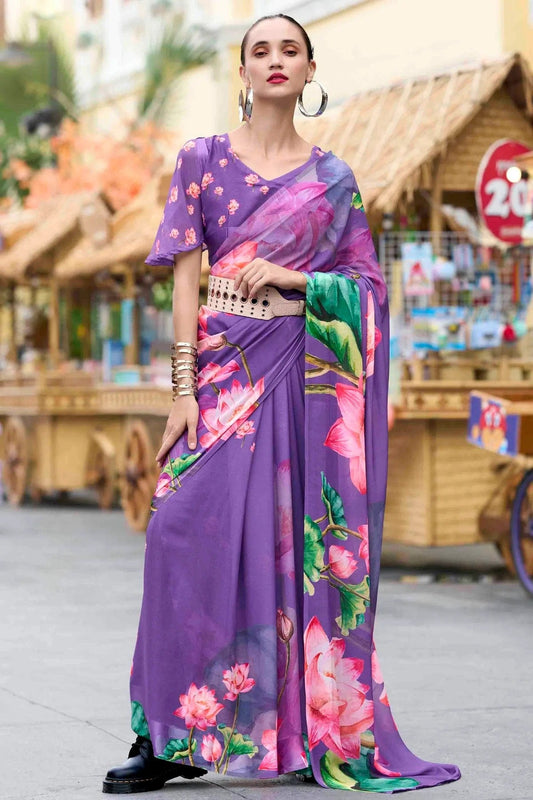 Lavender Georgette Printed Saree NCSD11110609