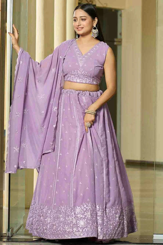 Lavender Georgette Semi Stitched Lehenga Choli NCLC11710108
