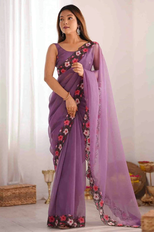 Lavender Gold Crush Designer Saree NCSD11111837