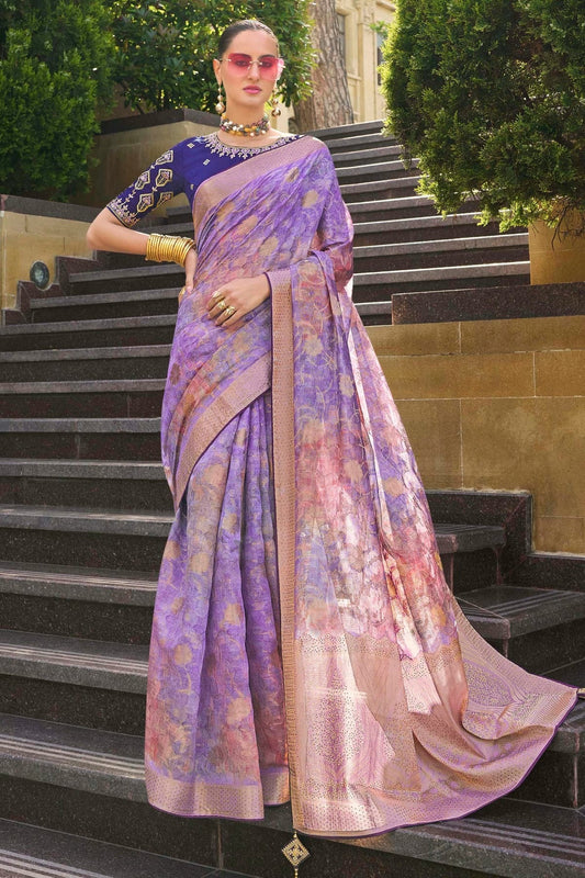 Lavender Jacquard Silk Traditional Saree NCSD11111482