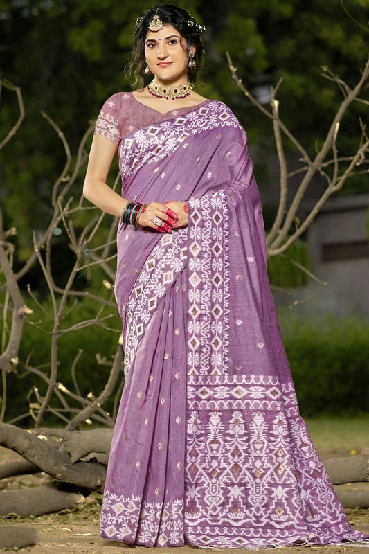 Lavender Linen Cotton Woven Traditional Saree NCSD11010394