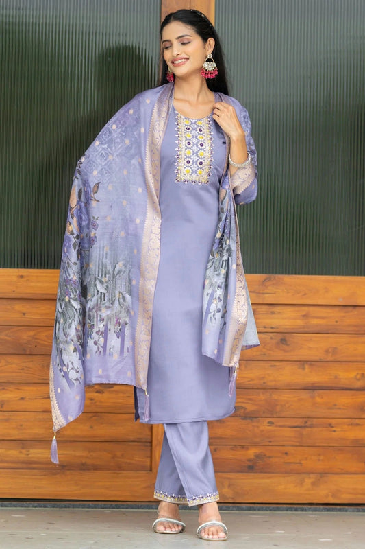 Lavender Modal Silk Stitched Suit NCSS11111403