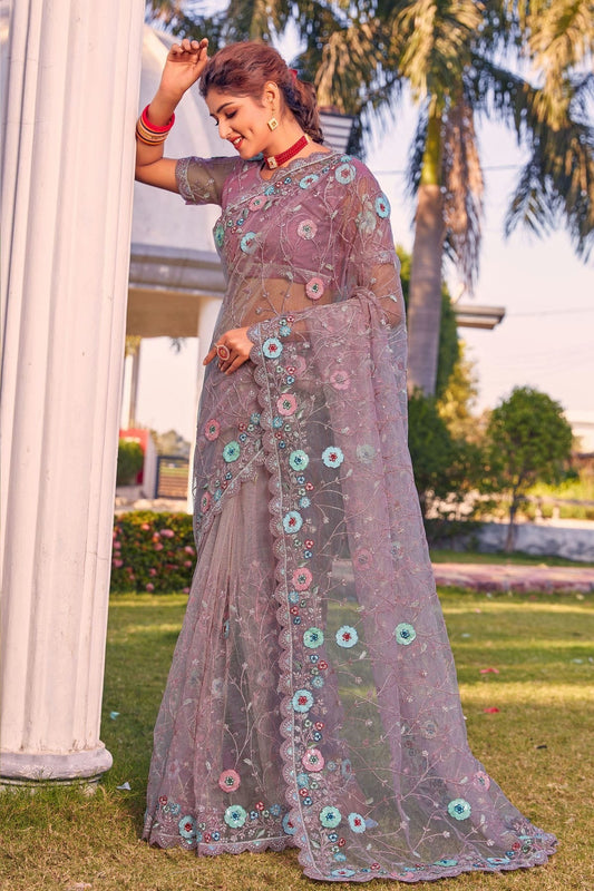 Lavender Net Designer Saree NCLC11210453