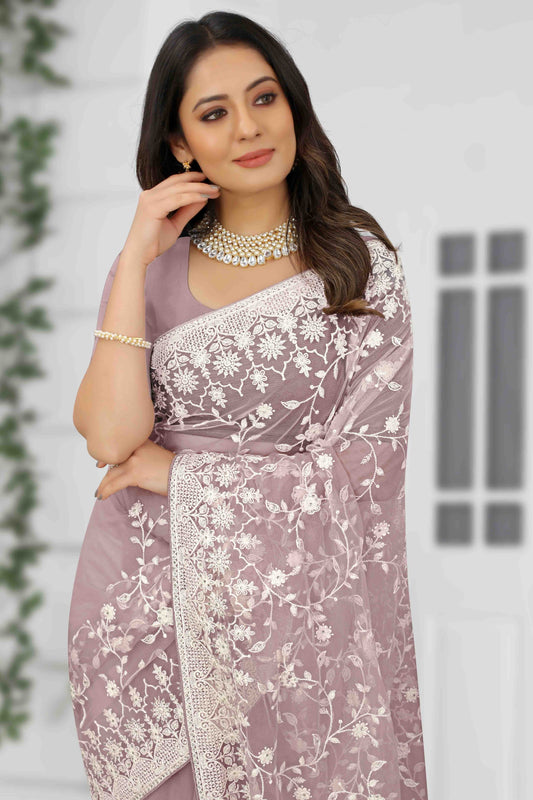 Lavender Net Designer Saree NCSD10910742