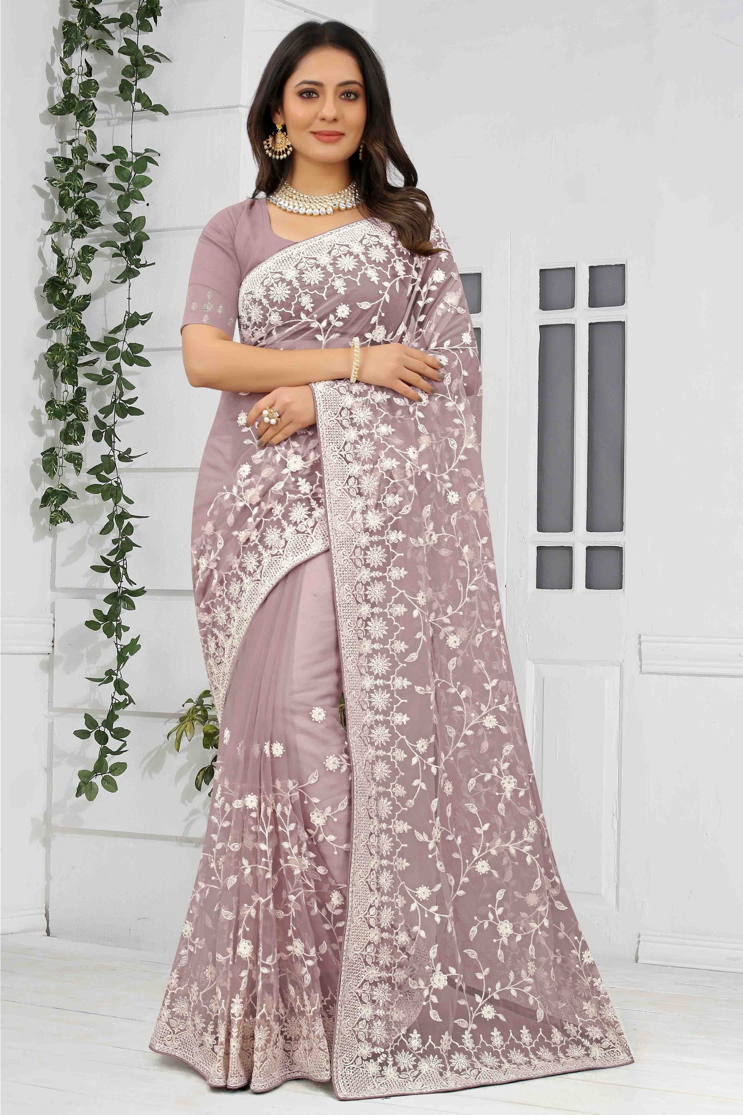 Lavender Net Designer Saree NCSD10910742