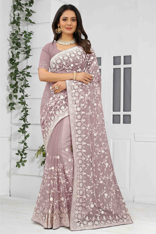Lavender Net Designer Saree NCSD10910742