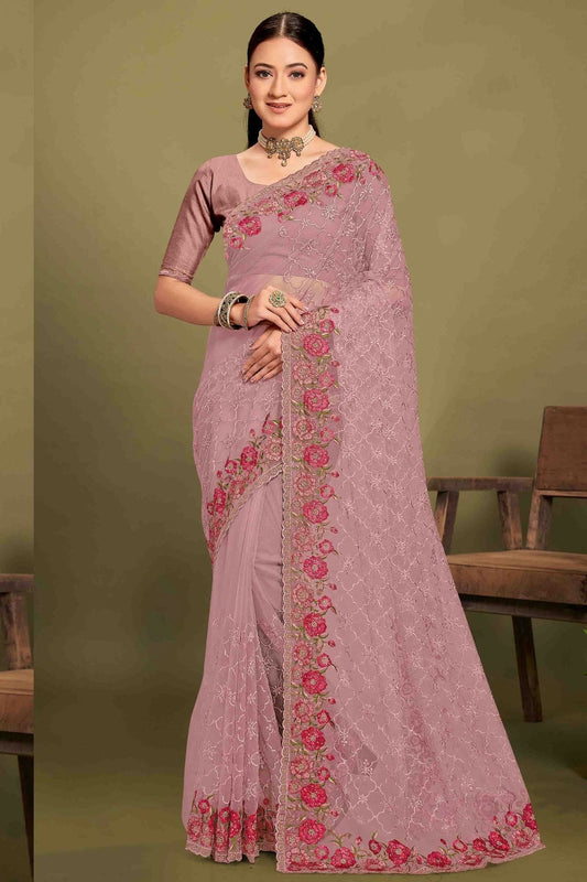Lavender Net Embroidery Designer Saree NCSD10910112