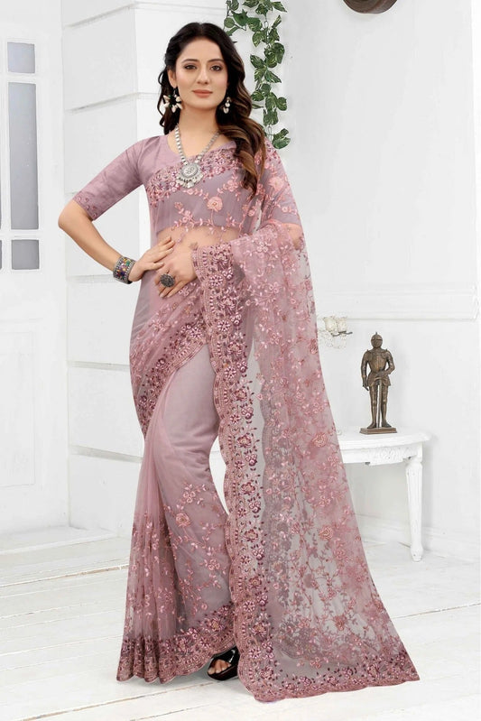 Lavender Net Embroidery Saree NCSD10910613