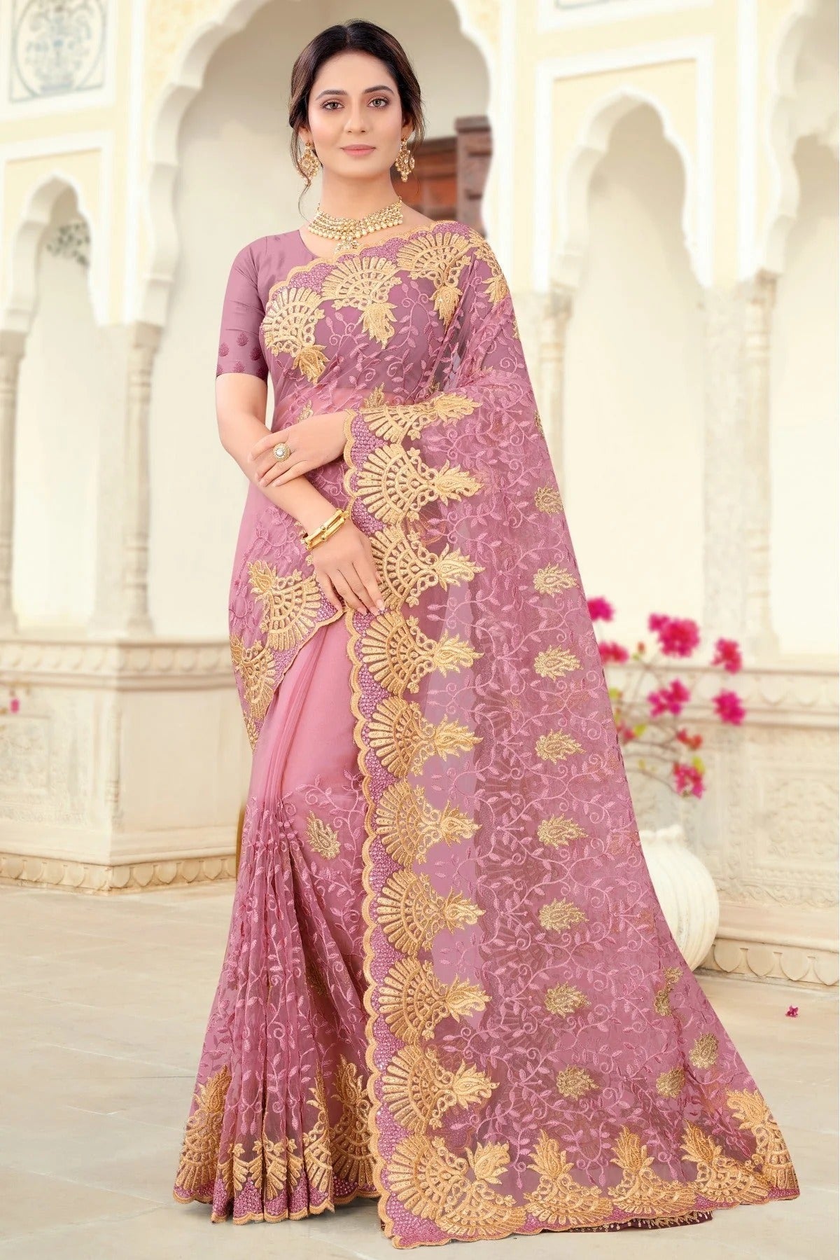 Lavender Net Embroidery Saree NCSD10910692