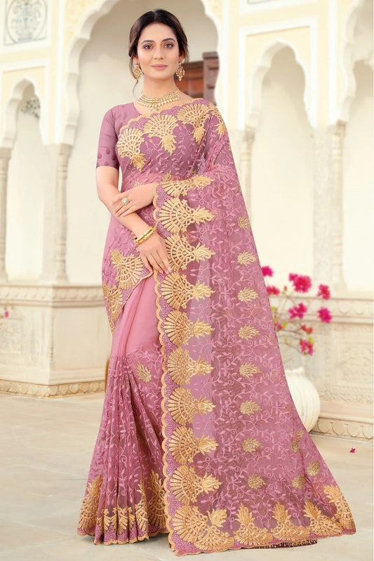 Lavender Net Embroidery Saree NCSD10910692
