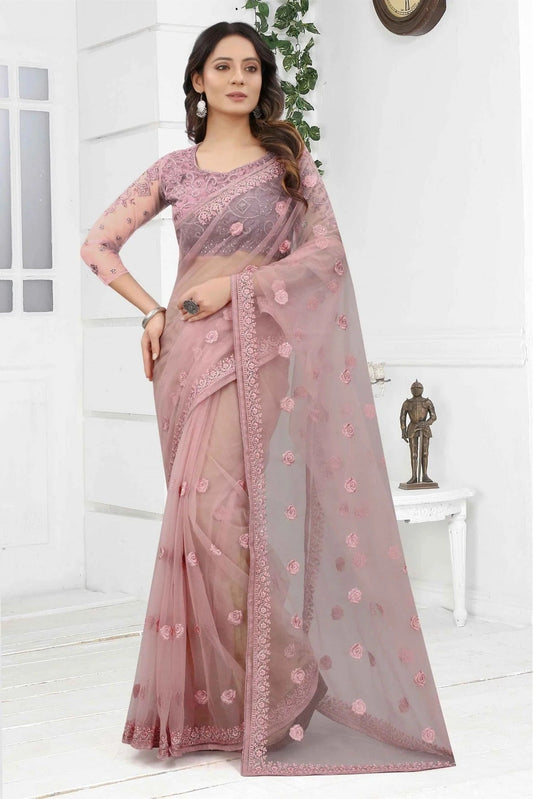 Lavender Net Embroidery Saree NCSD11210849