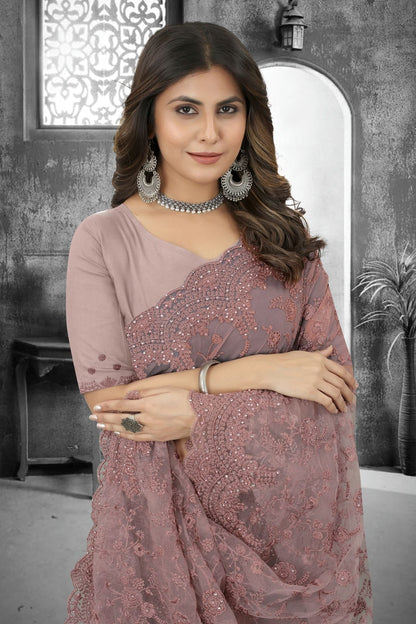 Lavender Net Saree NCSD10910369