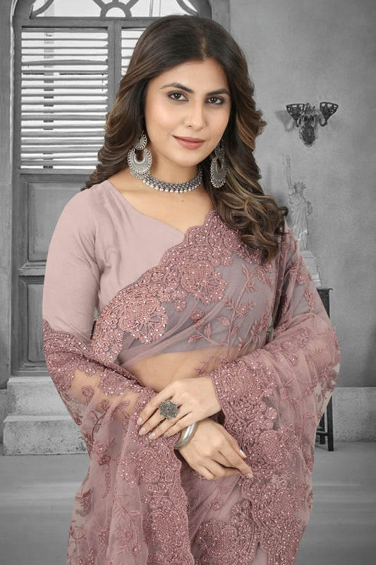 Lavender Net Saree NCSD10910376