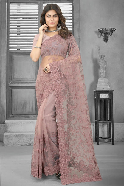 Lavender Net Saree NCSD10910376