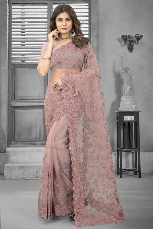Lavender Net Saree NCSD10910376