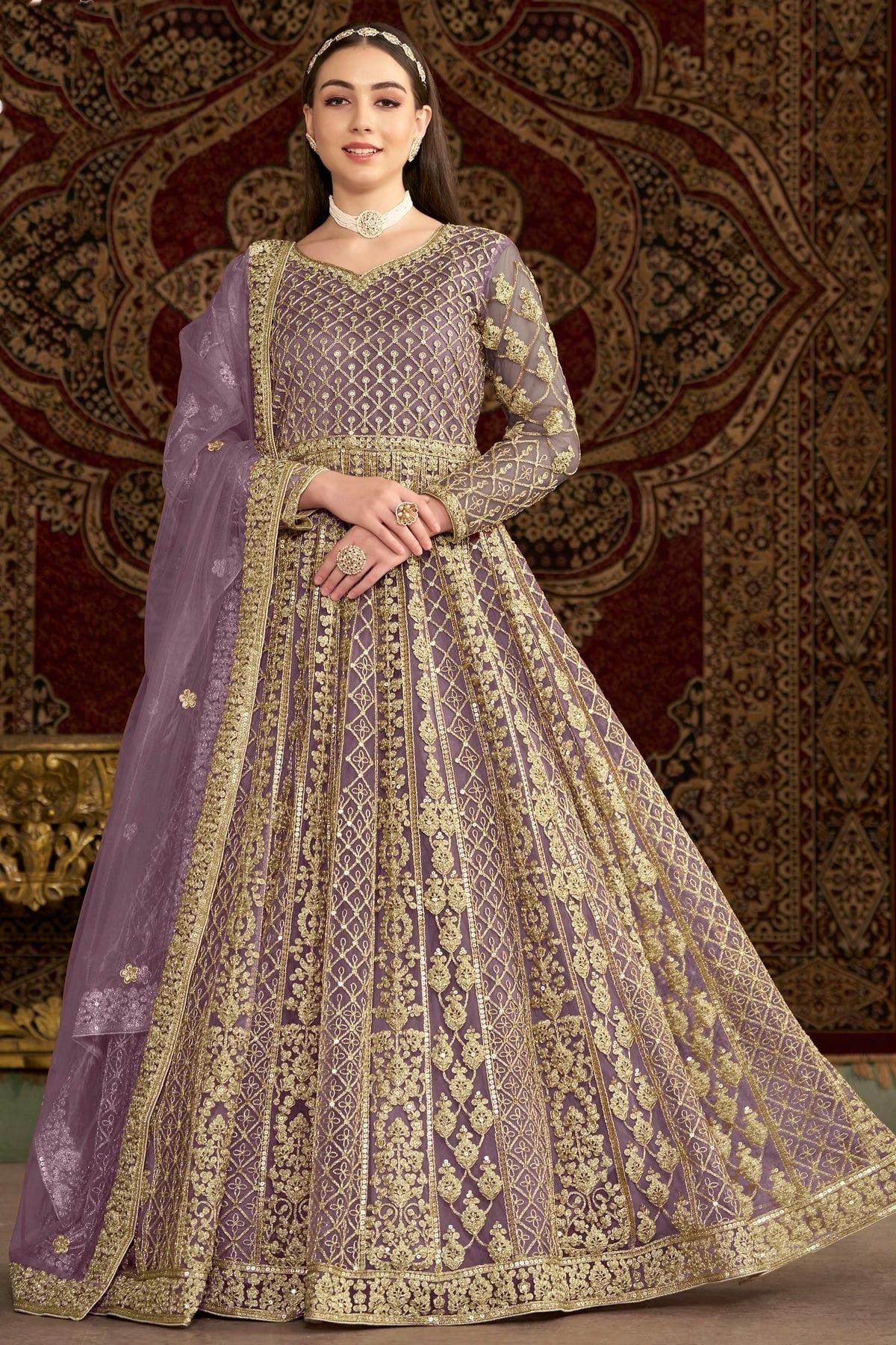 Lavender Net Semi Stitched Anarkali Suit NCSM10510155