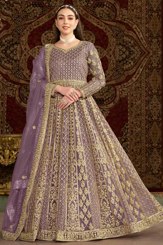 Lavender Net Semi Stitched Anarkali Suit NCSM10510155