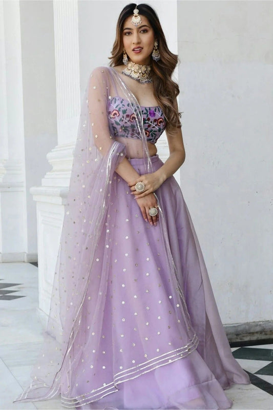 Lavender Organza Net Lehenga Choli NCLC10110108