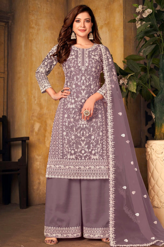 Lavender Plazoo Pant SuitNet Semi Stitched NCSM10510237
