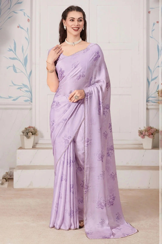 Lavender Pure Satin Designer Saree NCLC11210283