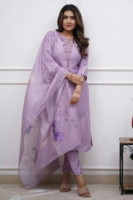 Lavender Rayon Slub Stitched Suit NCSS11111438