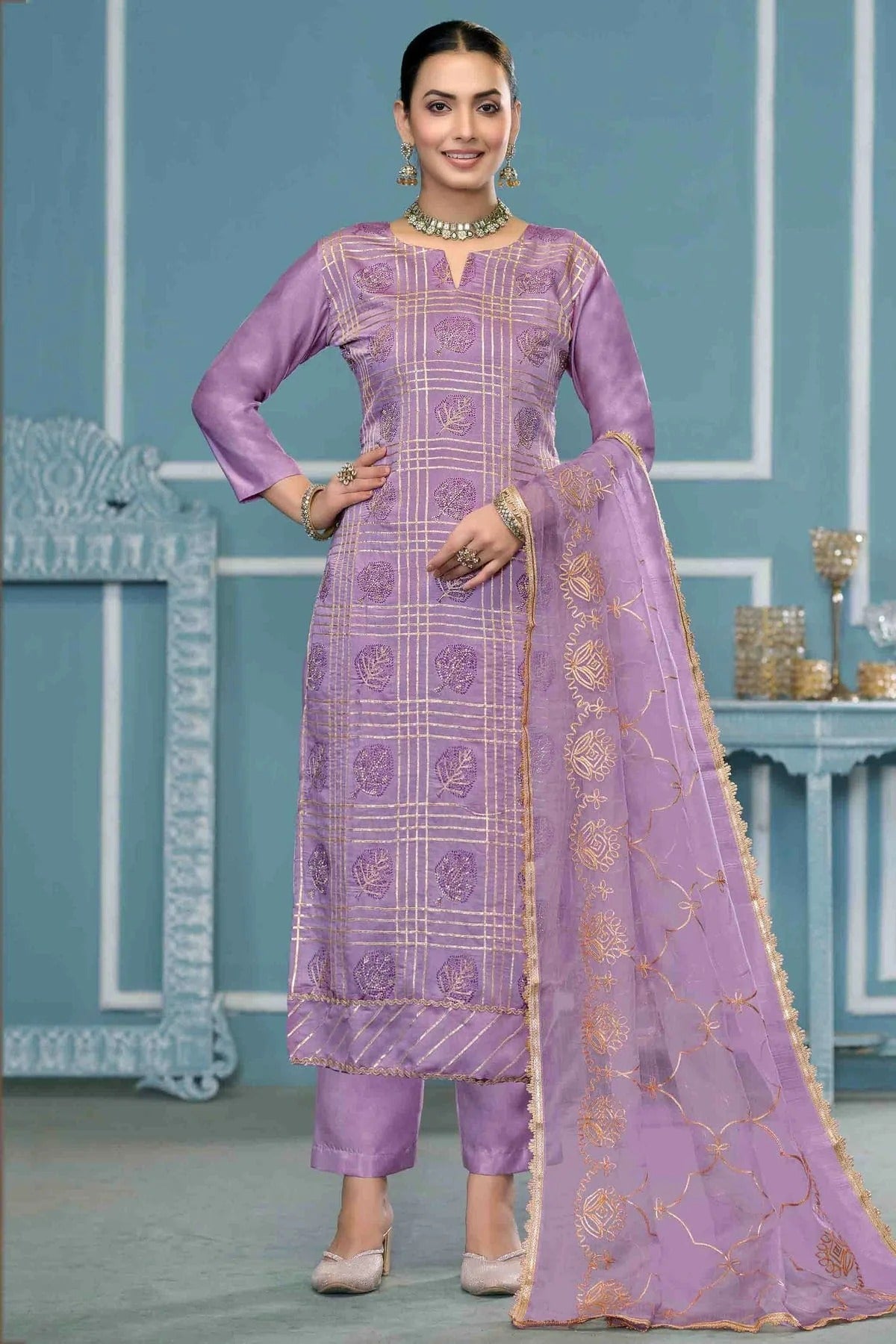 Lavender Roman Cotton Pant Style Suit NCSM11110700