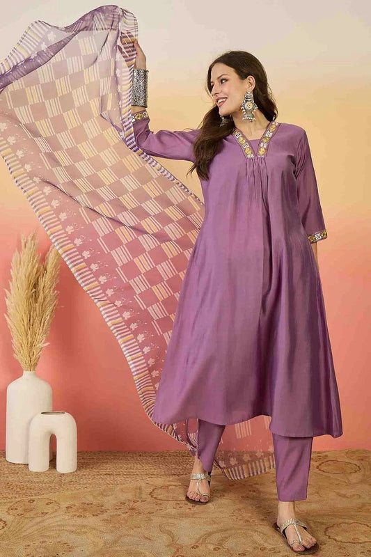 Lavender Roman Silk Stitched Pant Style Suit NCSS11110176