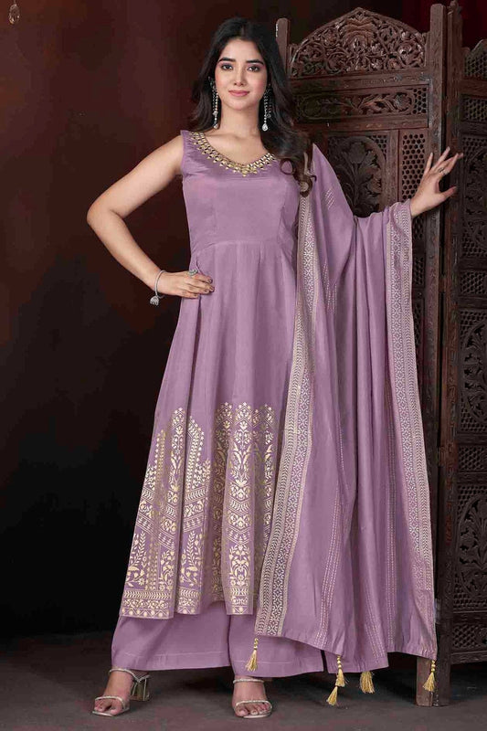 Lavender Roman Silk Stitched Suit NCSS11110936