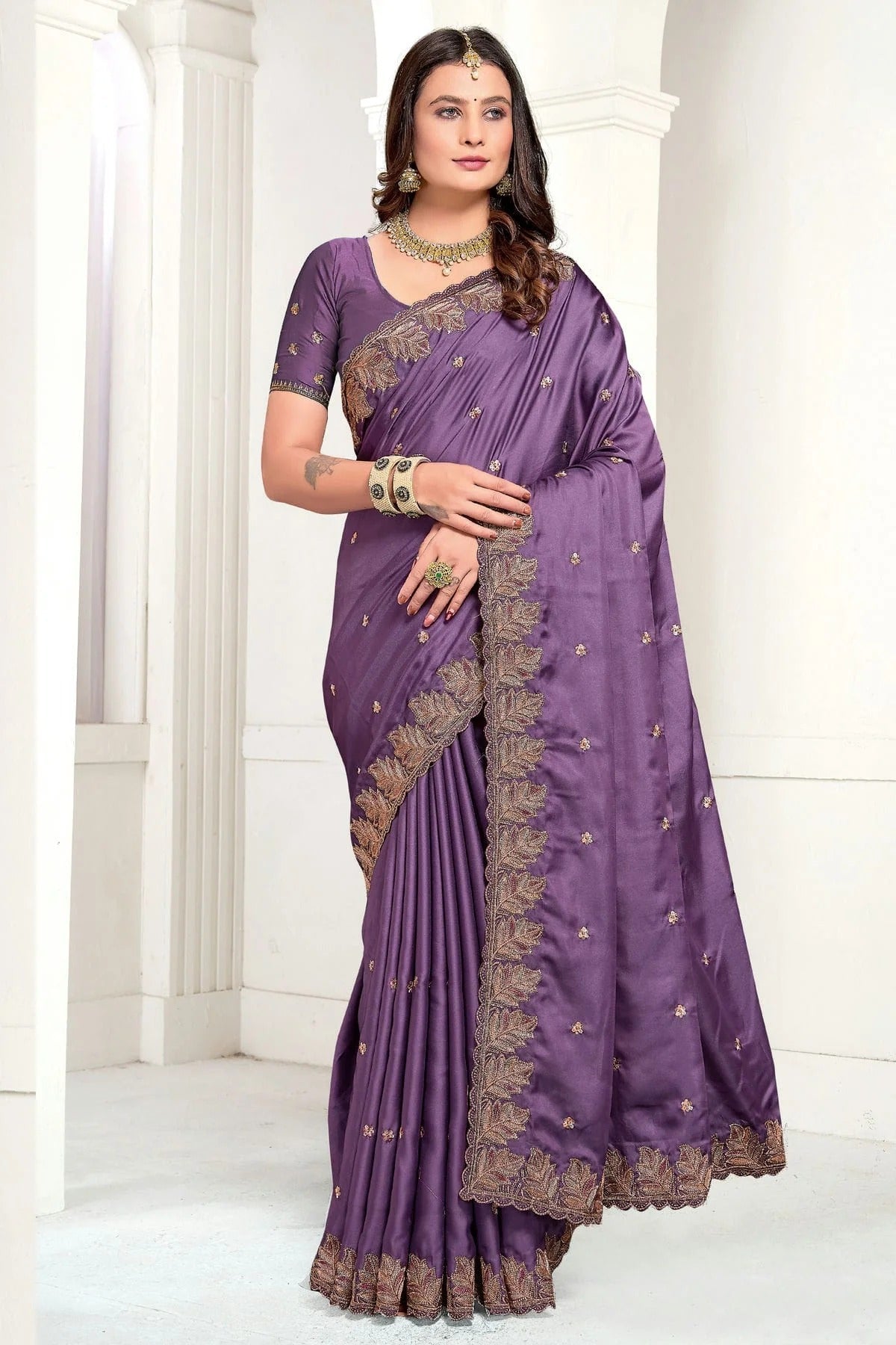Lavender Satin Designer Saree NCSD11210227