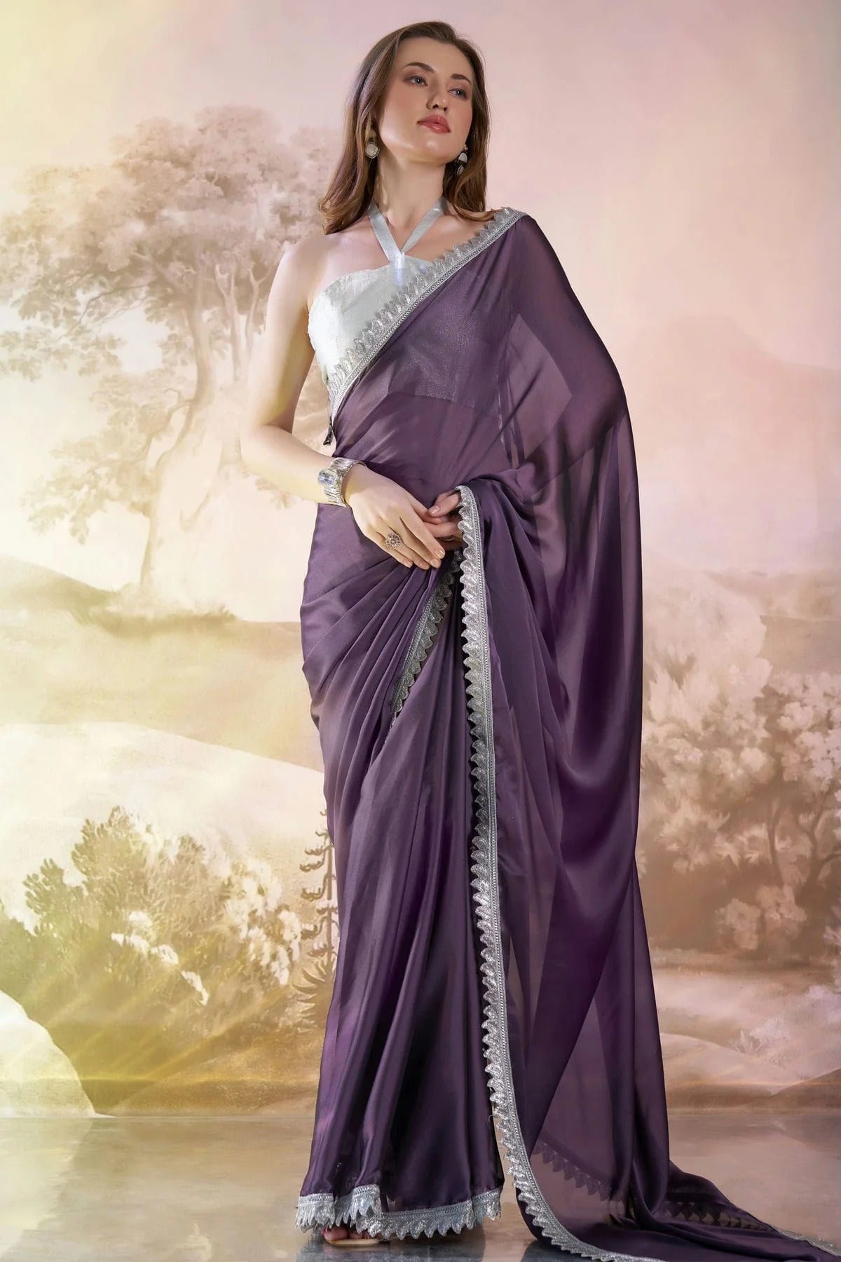 Lavender Satin Rangoli Saree NCSD11111074