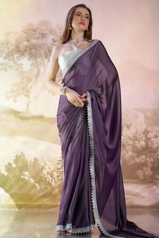 Lavender Satin Rangoli Saree NCSD11111074