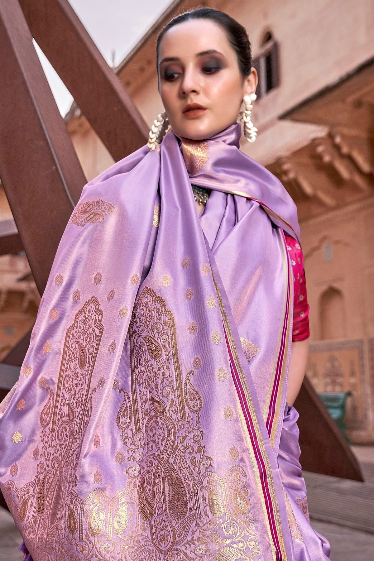 Lavender Satin Silk Saree NCSD11112508