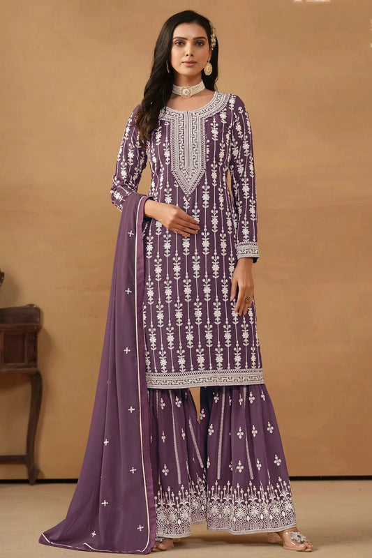 Lavender Semi Stitched Faux Georgette Sharara Suit NCSM10510288