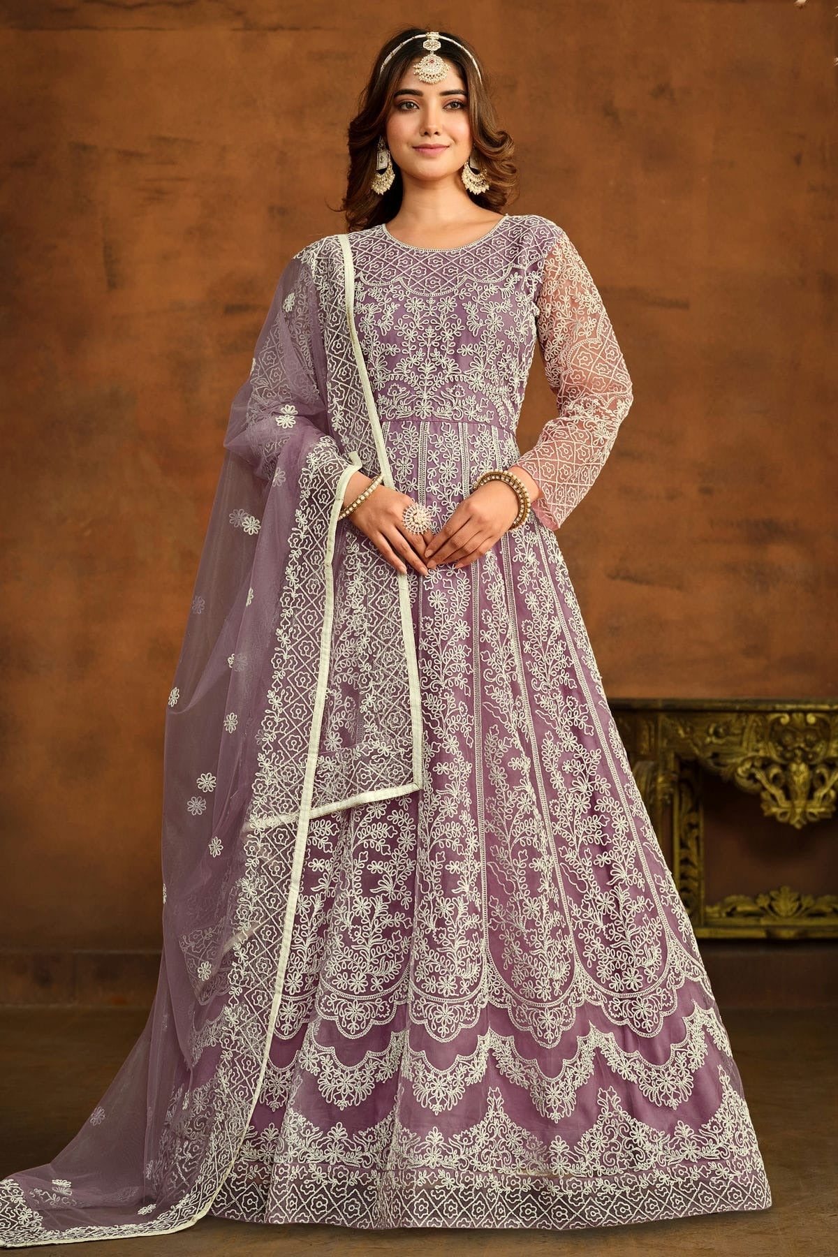 Lavender Semi Stitched Net Anarkali Suit NCSM10510293