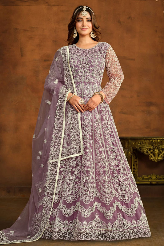 Lavender Semi Stitched Net Anarkali Suit NCSM10510293