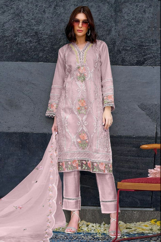 Lavender Semi Stitched Organza Pakistani Suit NCSM11410531