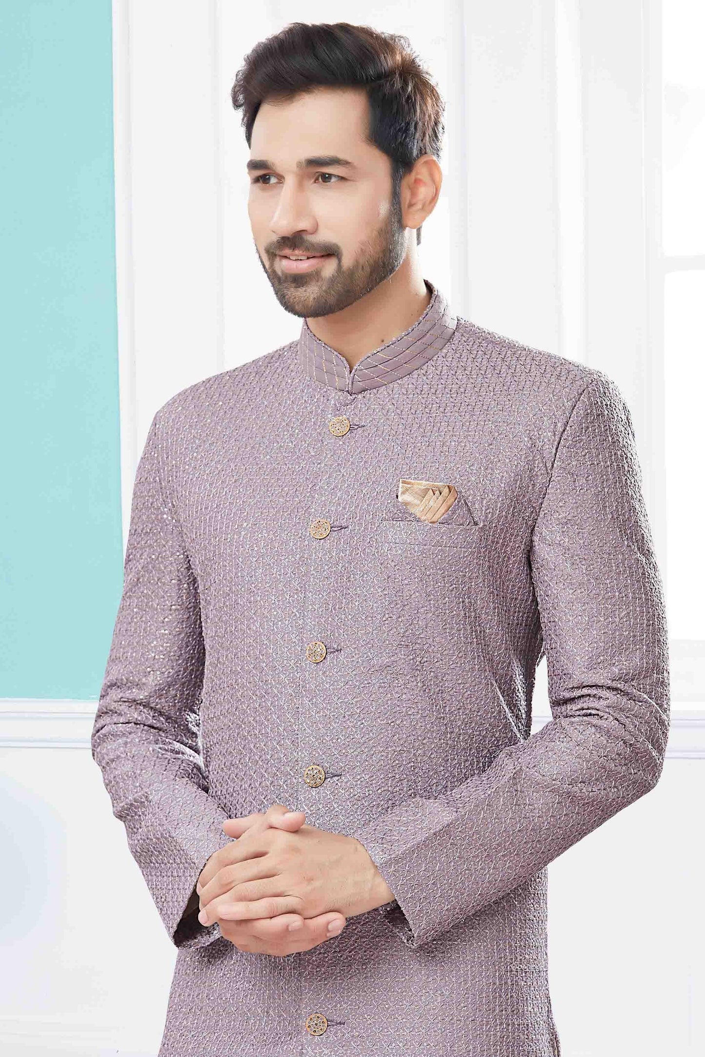 Lavender SherwaniIn Jacquard  NCSH10410516