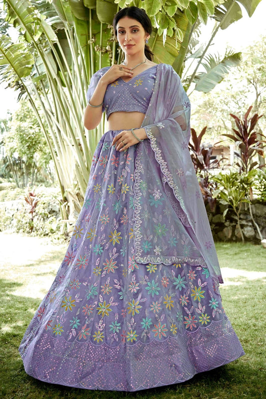 Lavender Silk Net Semi Stitched Lehenga Choli NCLC11710116