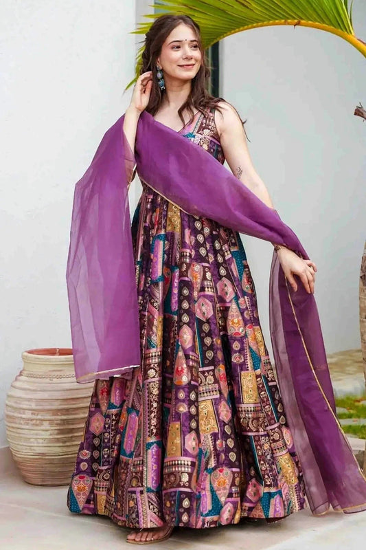 Lavender Silk Stitched Gown NCGW11110841