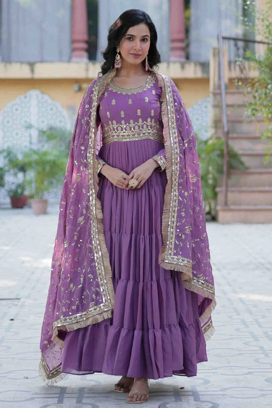 Lavender Stitched Georgette Gown NCGW11111009