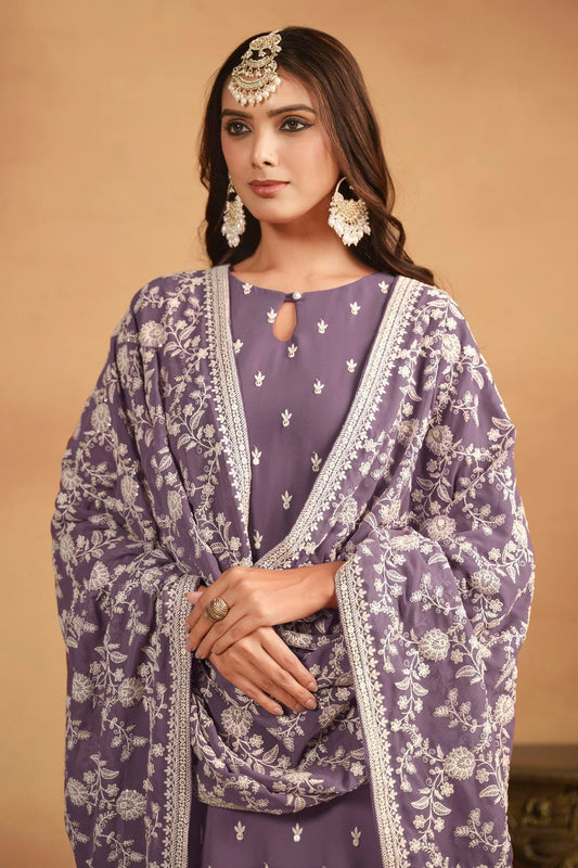 Lavender Straight SuitFaux Georgette Semi Stitched  NCSM10510260