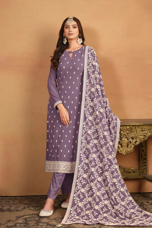 Lavender Straight SuitFaux Georgette Semi Stitched NCSM10510260