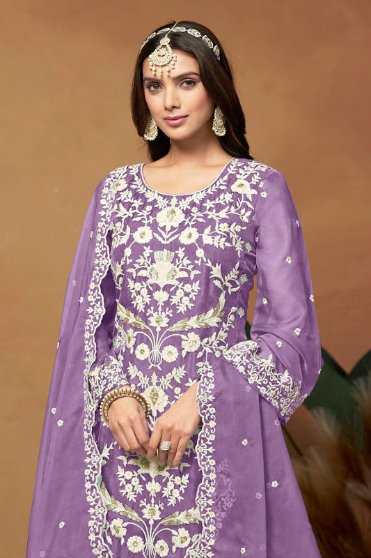 Lavender Straight SuitSoft Organza Semi Stitched  NCSM10510249