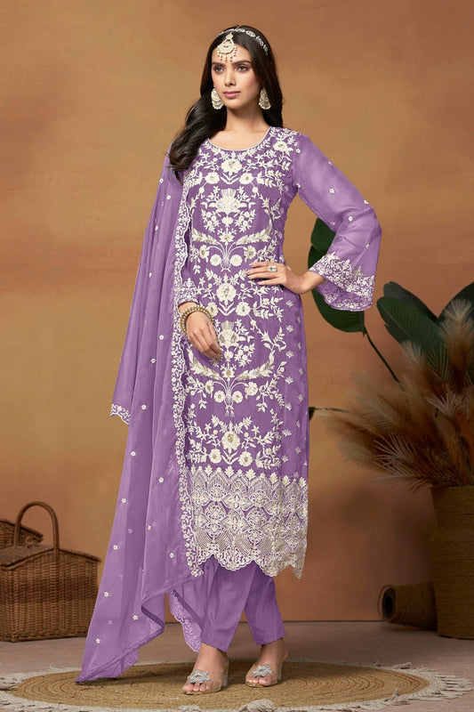 Lavender Straight SuitSoft Organza Semi Stitched NCSM10510249
