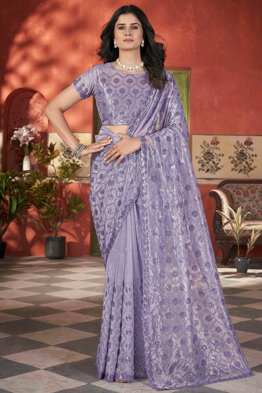 Lavender Tissue Net Designer Saree NCSD11111220