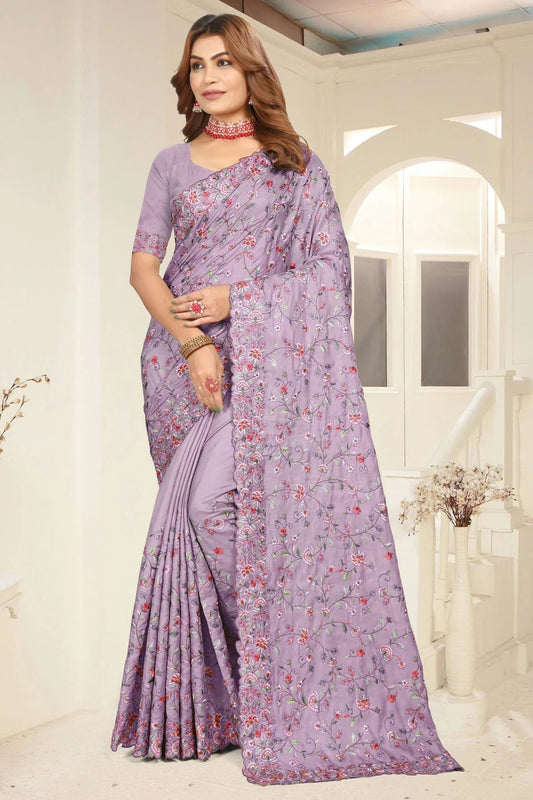 Lavender Tusser Silk Designer Saree NCSD10910136