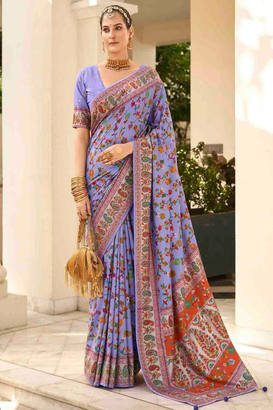 Lavender Velvet Tussar Silk Floral Printed Traditional Sarees  NCSD11110251