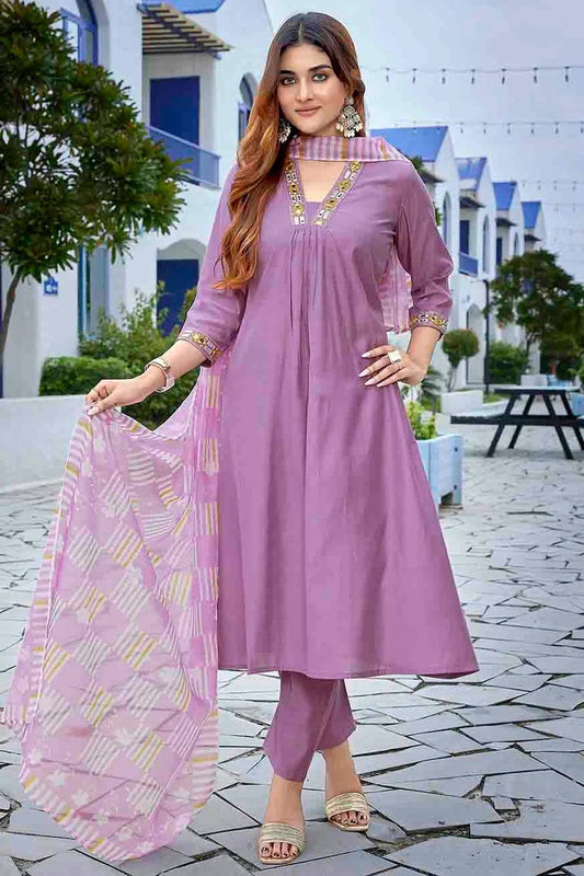 Lavender Viscose Stitched Suit NCSS11110876