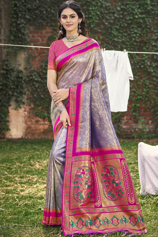 Lavender Woven Banarasi Silk Traditional Saree NCSD11010186